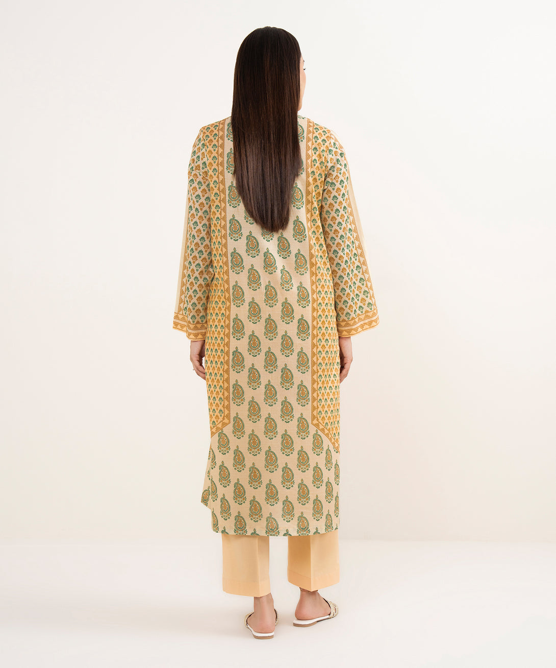 Women's RTW Dobby Beige Printed A-Line Shirt