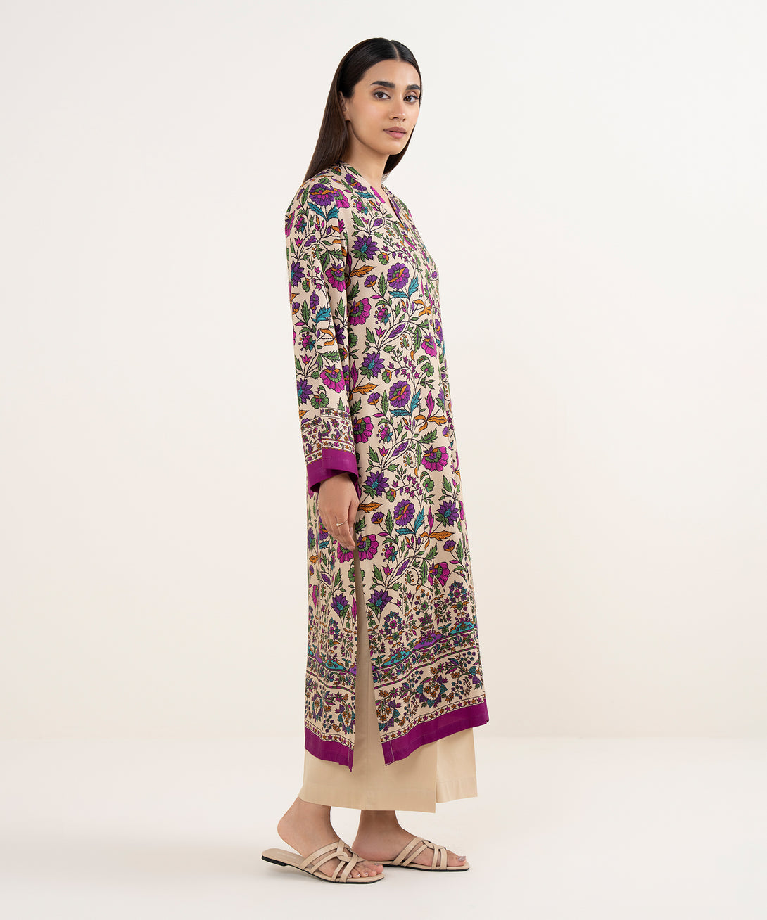 Women's RTW Arabic Lawn Multi Printed Straight Shirt