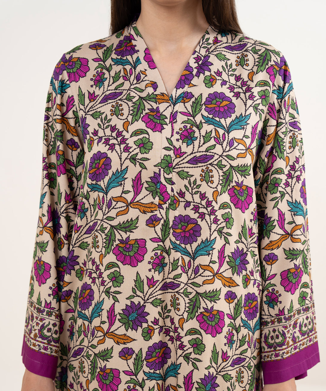 Women's RTW Arabic Lawn Multi Printed Straight Shirt