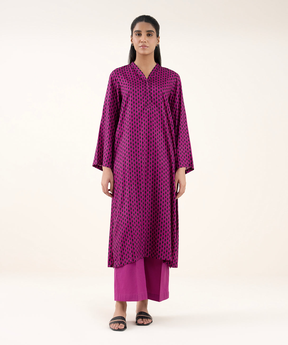 Women's RTW Arabic Lawn Purple Printed Straight Shirt