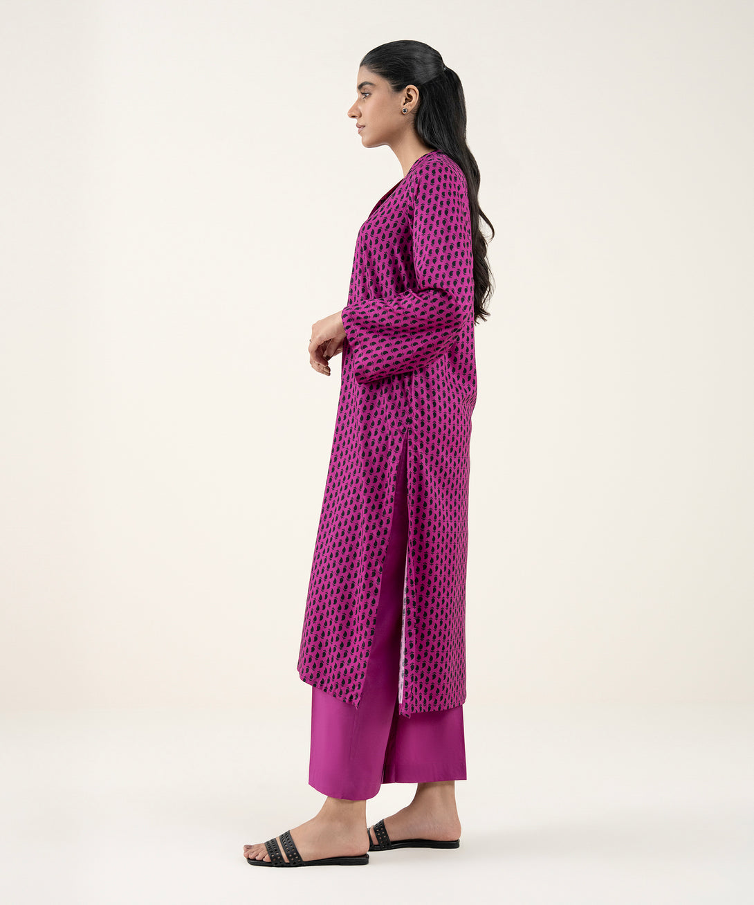 Women's RTW Arabic Lawn Purple Printed Straight Shirt