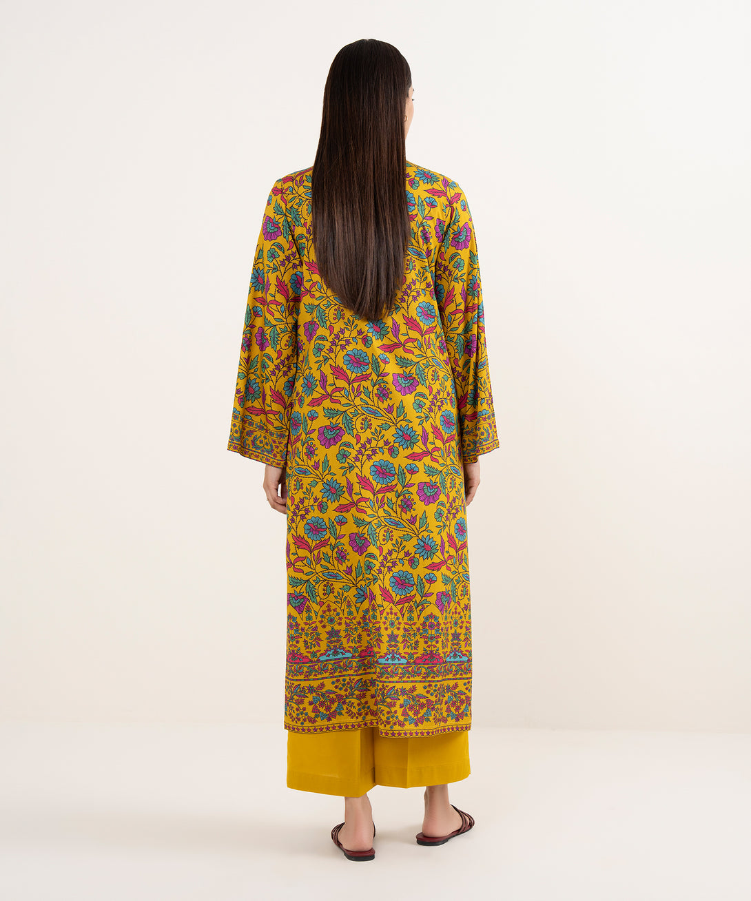 Women's RTW Arabic Lawn Mustard Printed Straight Shirt
