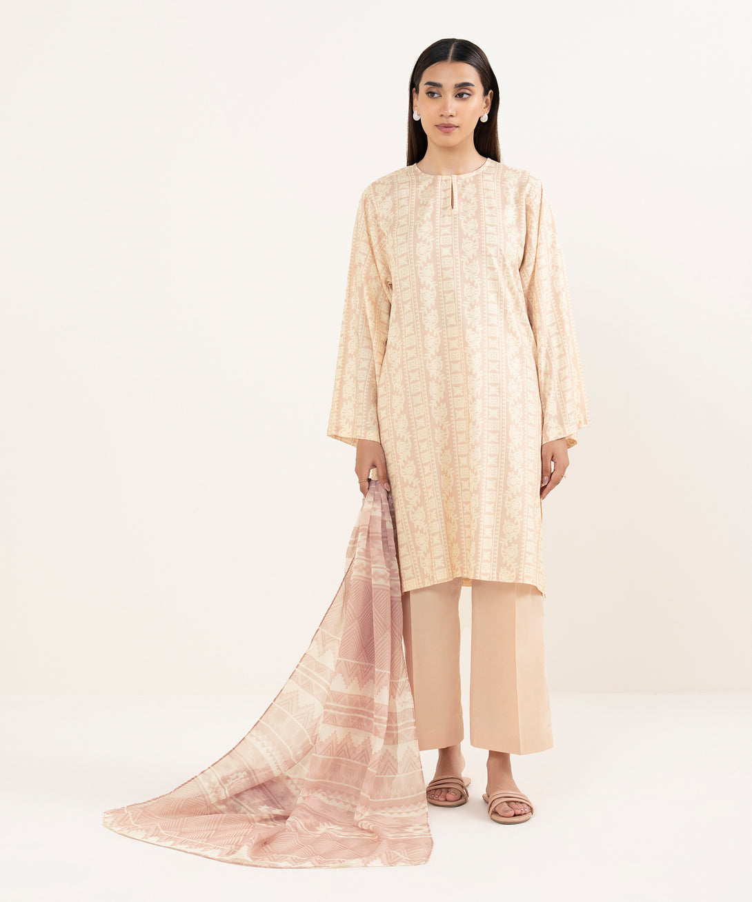 Women's RTW Arabic Lawn Pink Printed Straight Shirt