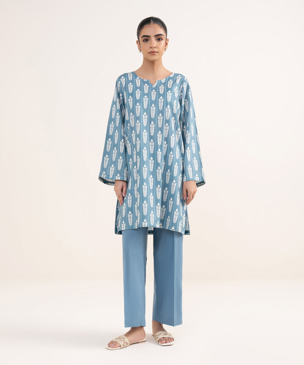Women's RTW Lawn Viscose Blue Printed A-Line Shirt