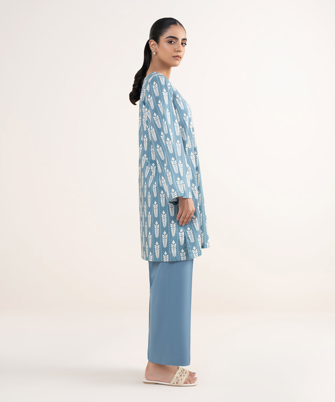 Women's RTW Lawn Viscose Blue Printed A-Line Shirt