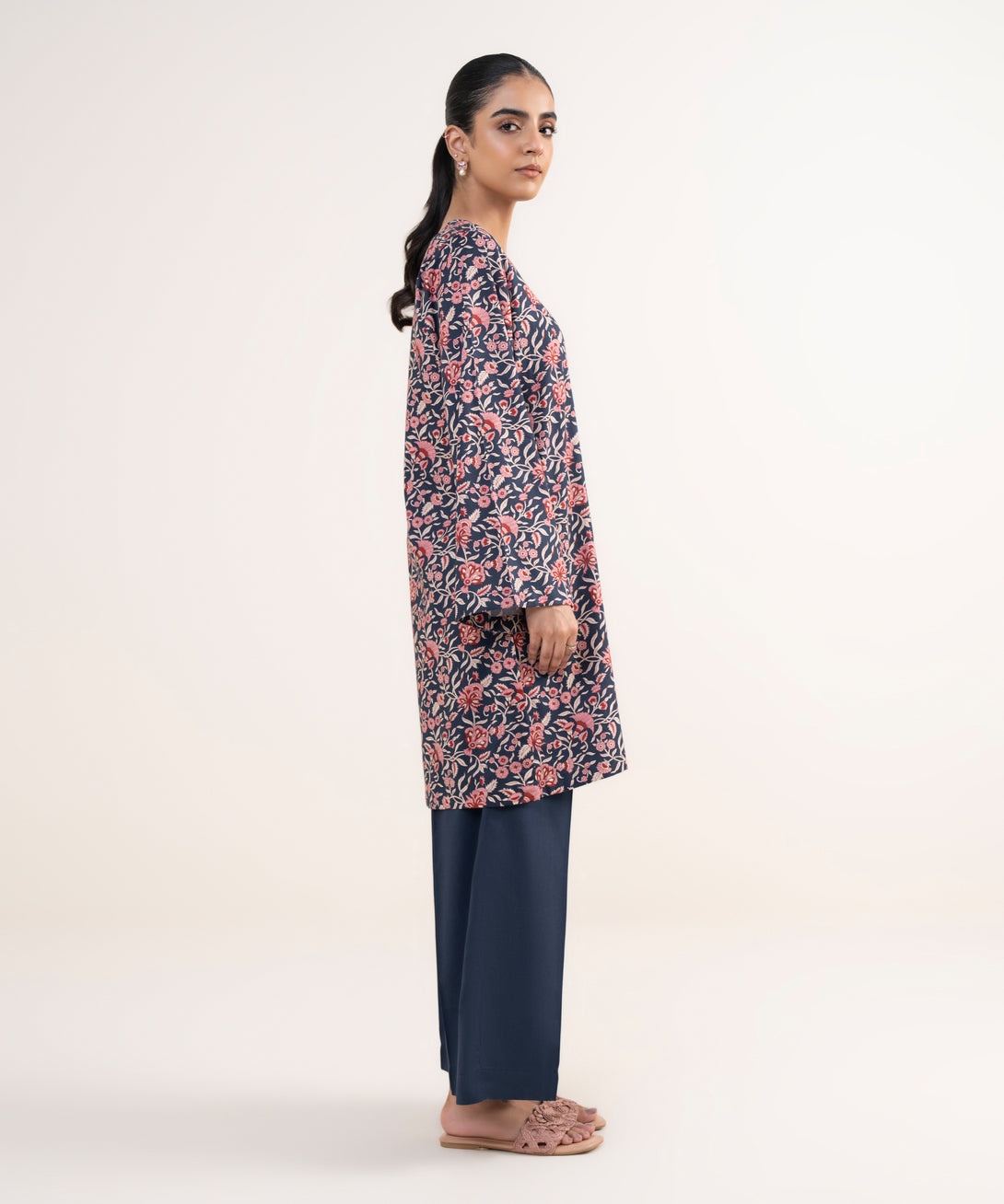 Women's RTW Lawn Viscose Blue Printed Straight Shirt