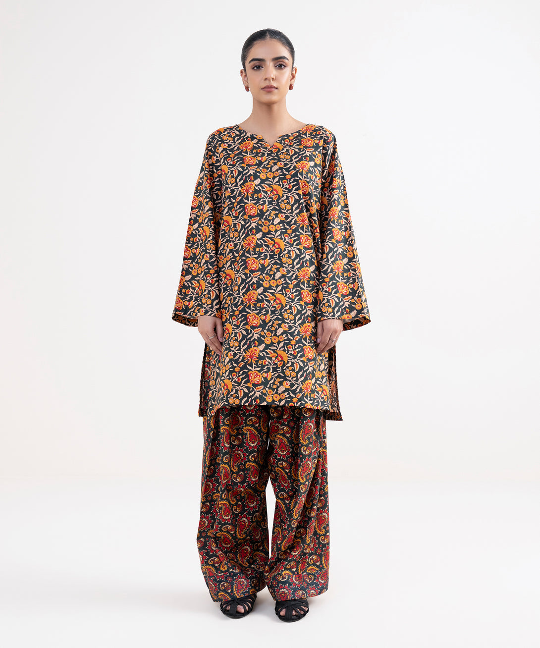 Women's RTW Lawn Viscose Black Printed Straight Shirt