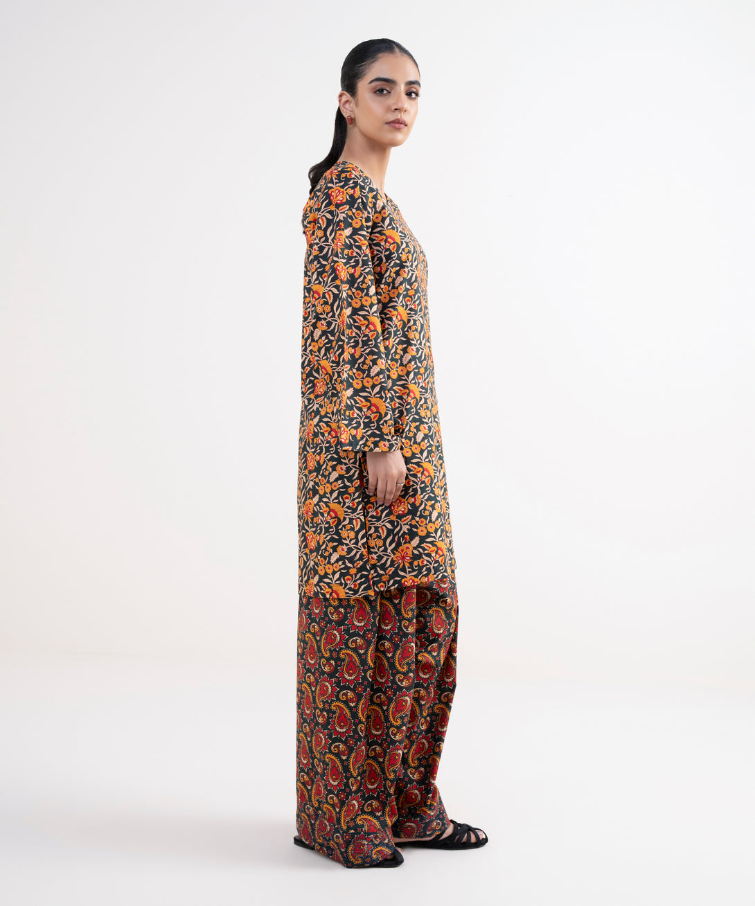 Women's RTW Lawn Viscose Black Printed Straight Shirt