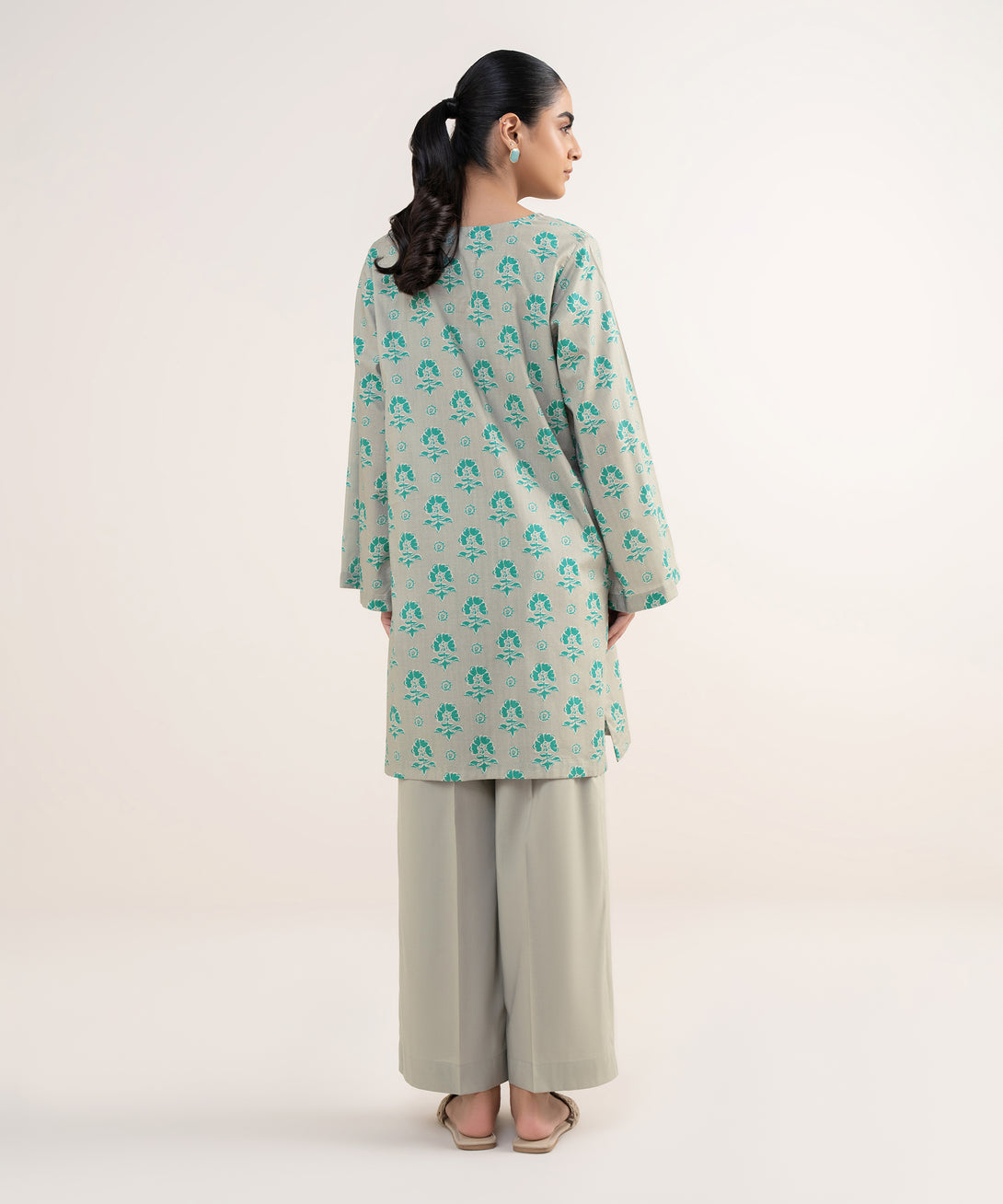 Women's RTW Lawn Viscose Grey Printed A-Line Shirt