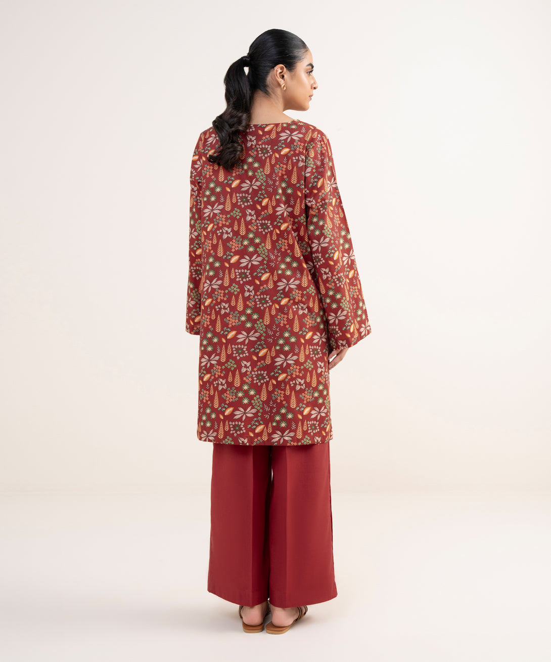 Women's RTW Lawn Viscose Red Printed Straight Shirt