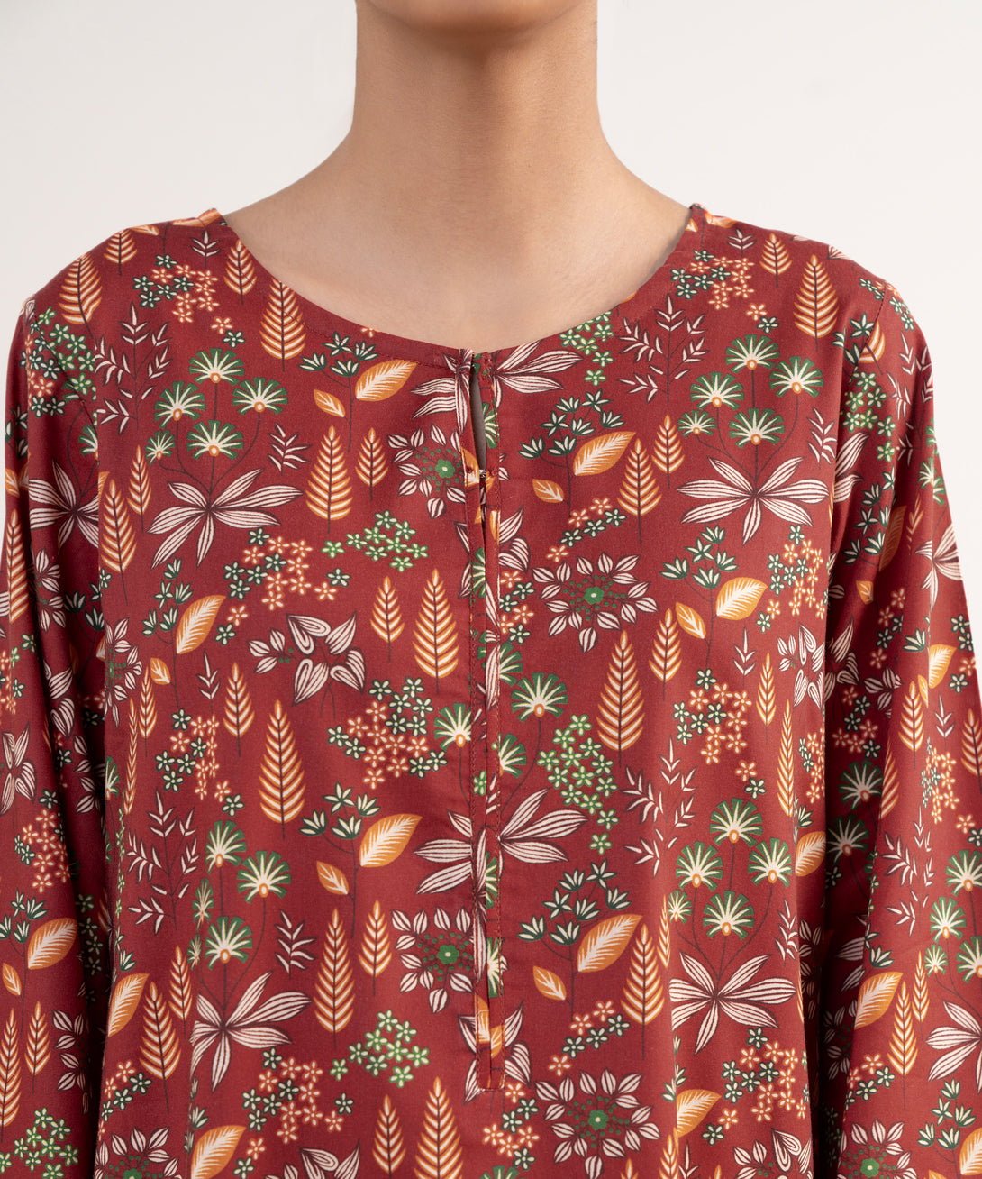 Women's RTW Lawn Viscose Red Printed Straight Shirt