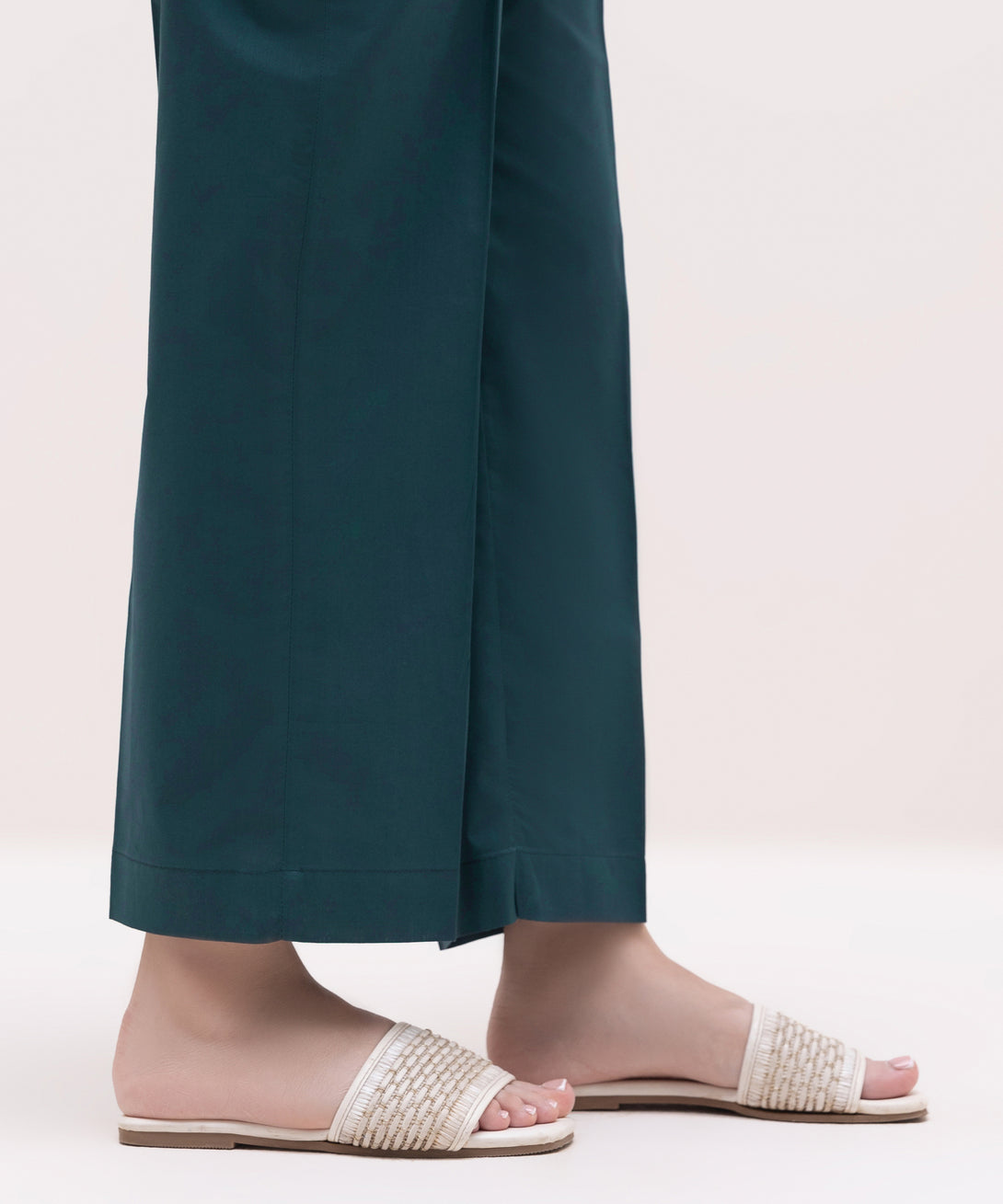 Women's RTW Cambric Blue Solid Straight Pants