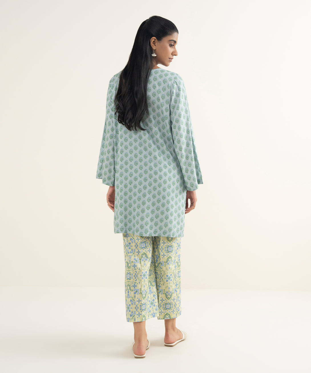 Women's RTW Arabic Lawn Embroidered Straight Blue Shirt