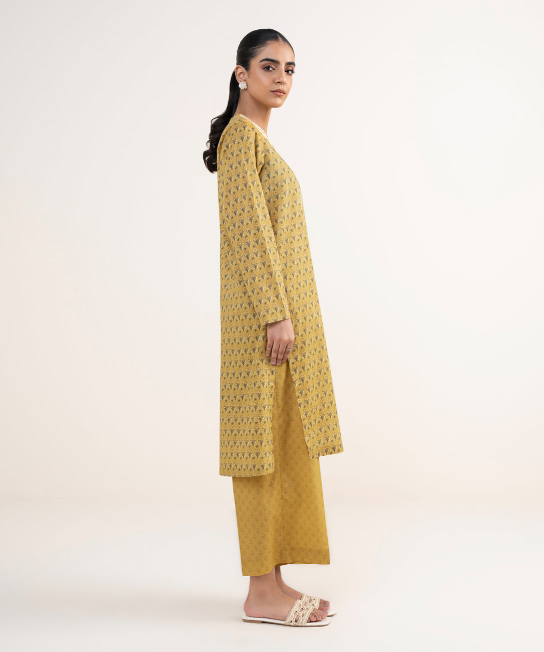 Women's RTW Lawn Mustard Embroidered Straight Shirt