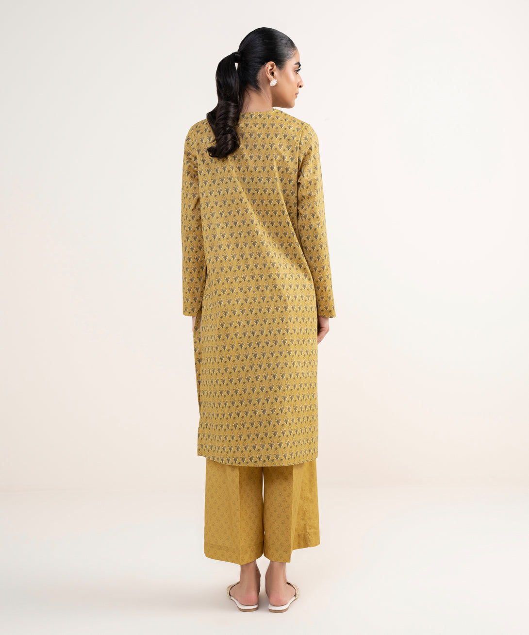 Women's RTW Lawn Mustard Embroidered Straight Shirt
