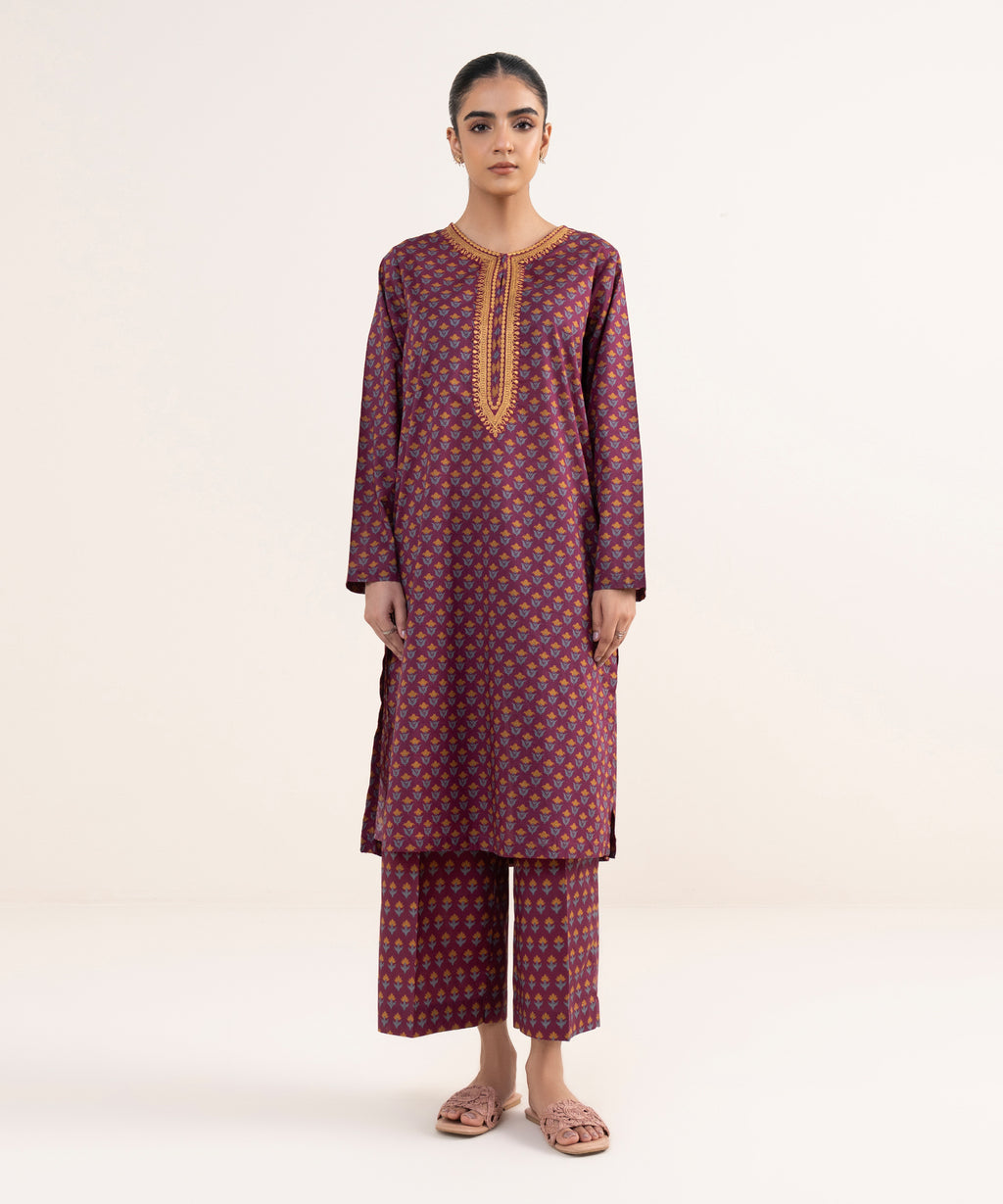 Women's RTW Lawn Purple Embroidered Straight Shirt