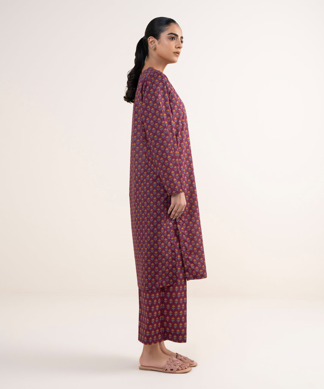 Women's RTW Lawn Purple Embroidered Straight Shirt