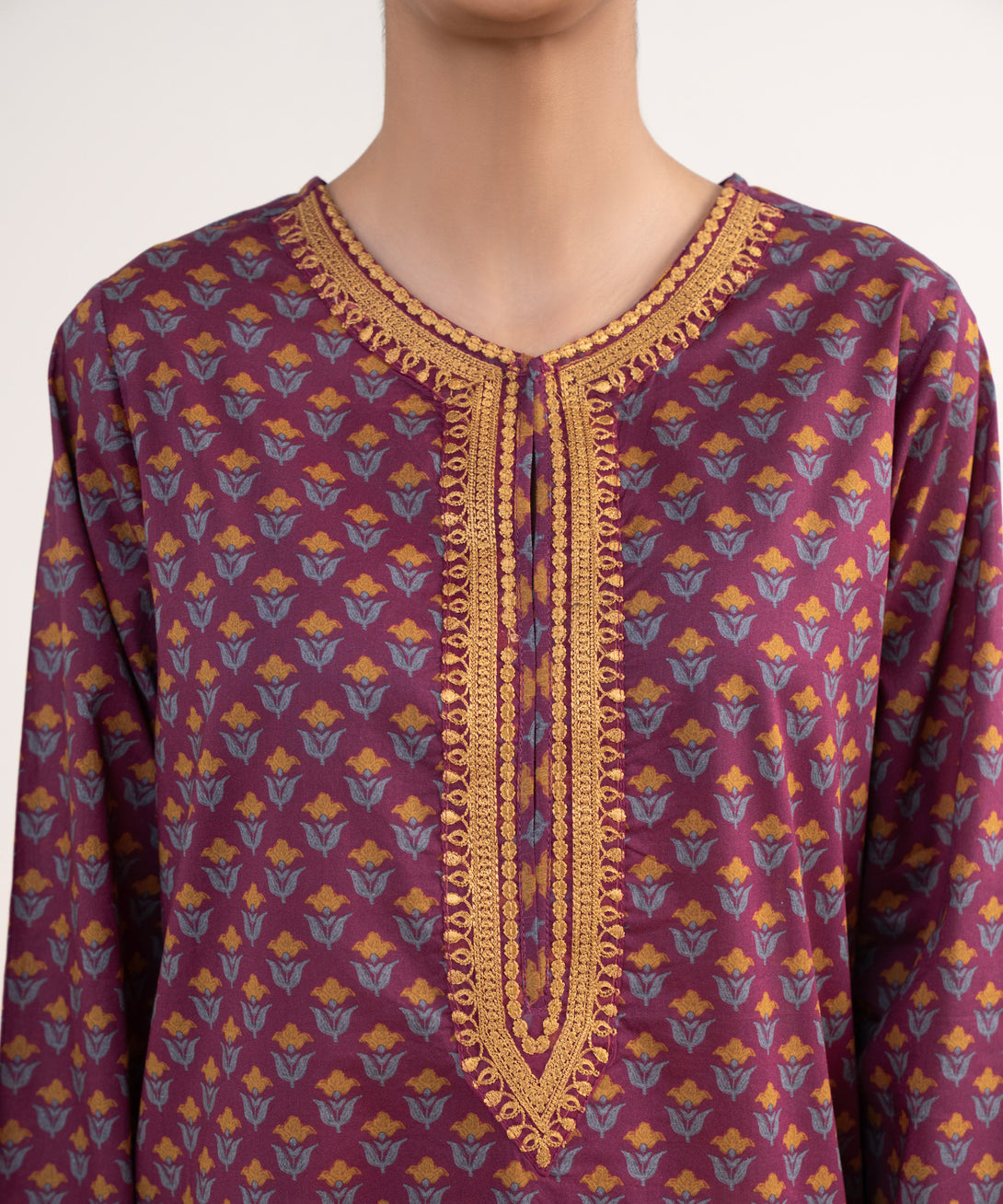 Women's RTW Lawn Purple Embroidered Straight Shirt