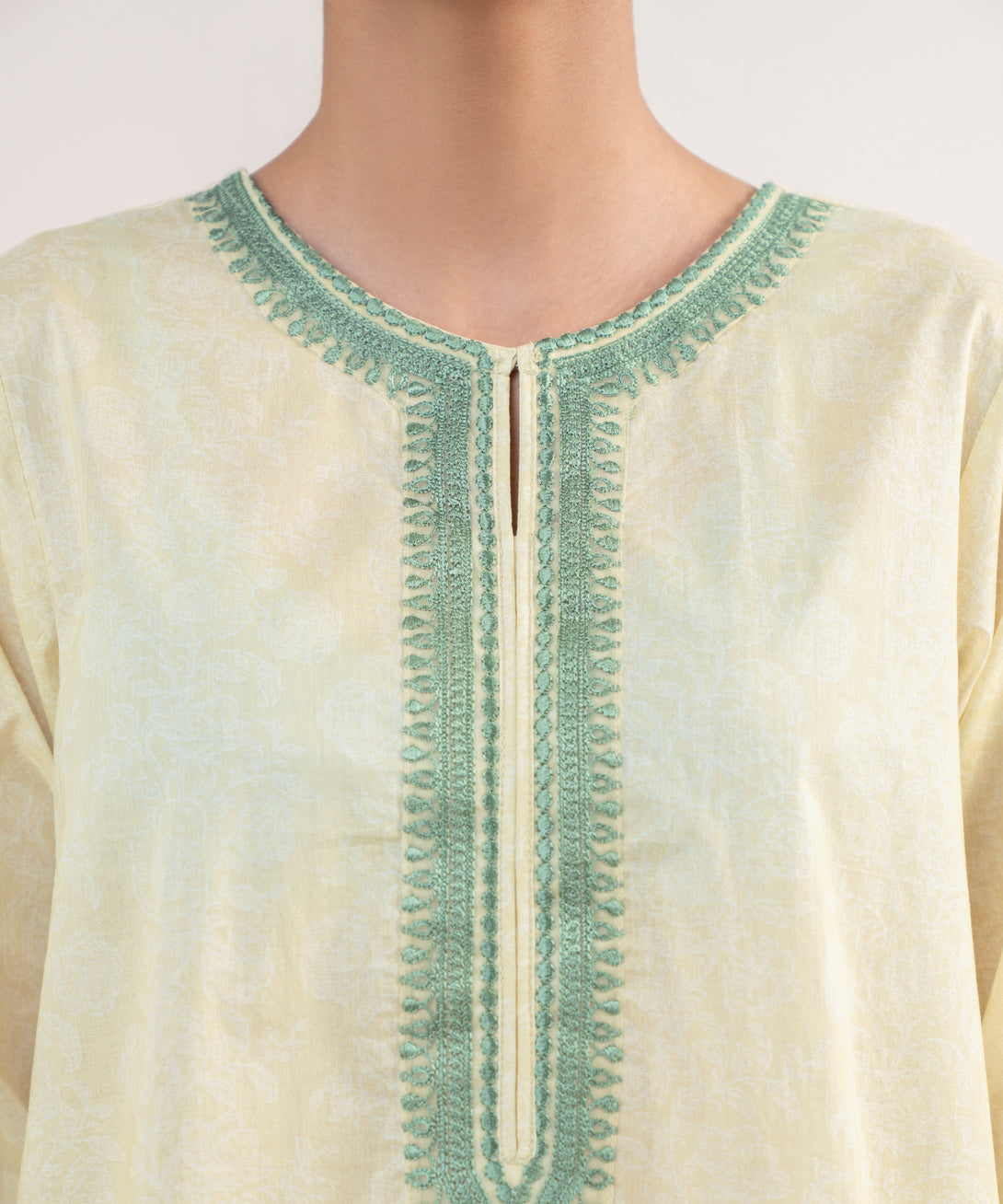 Women's RTW Lawn Yellow Embroidered A-Line Shirt