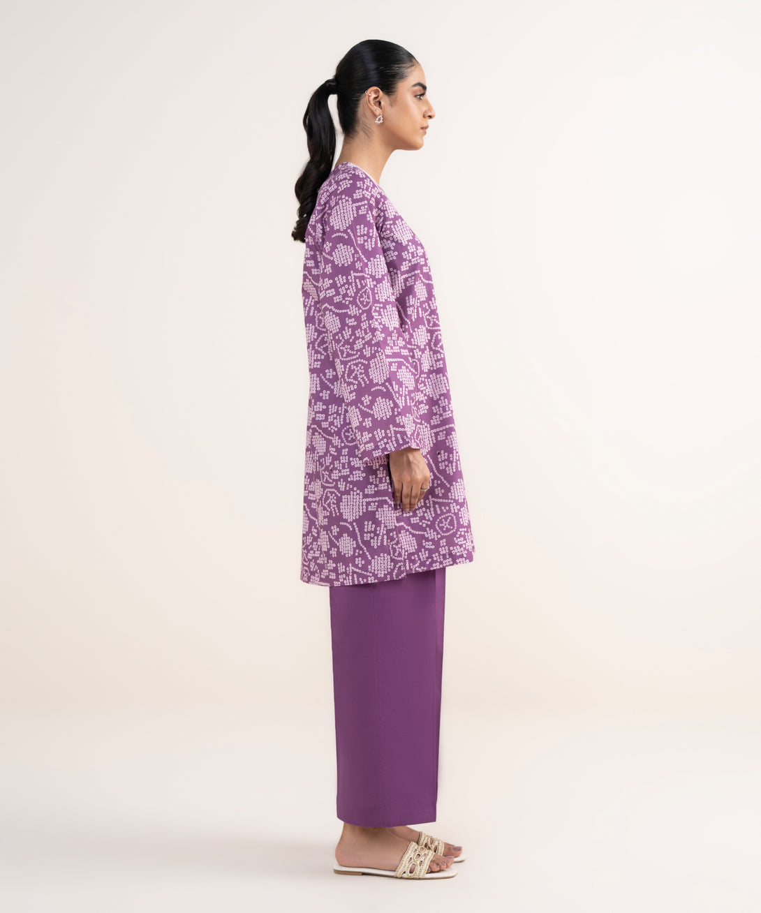 Women's RTW Lawn Purple Embroidered Straight Shirt