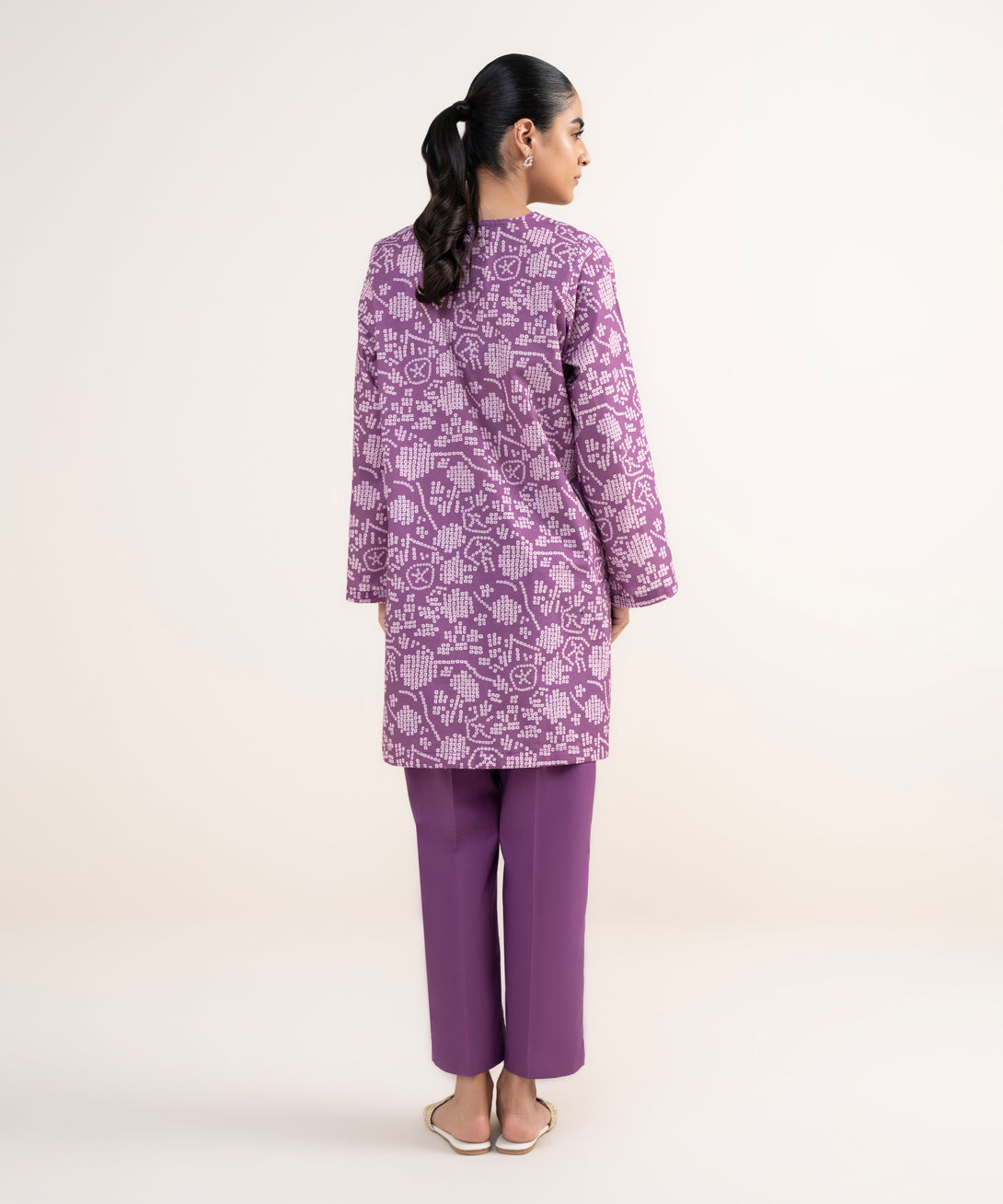 Women's RTW Lawn Purple Embroidered Straight Shirt