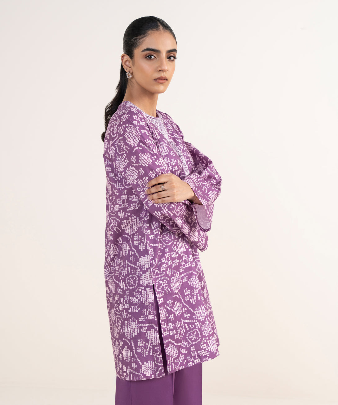 Women's RTW Lawn Purple Embroidered Straight Shirt