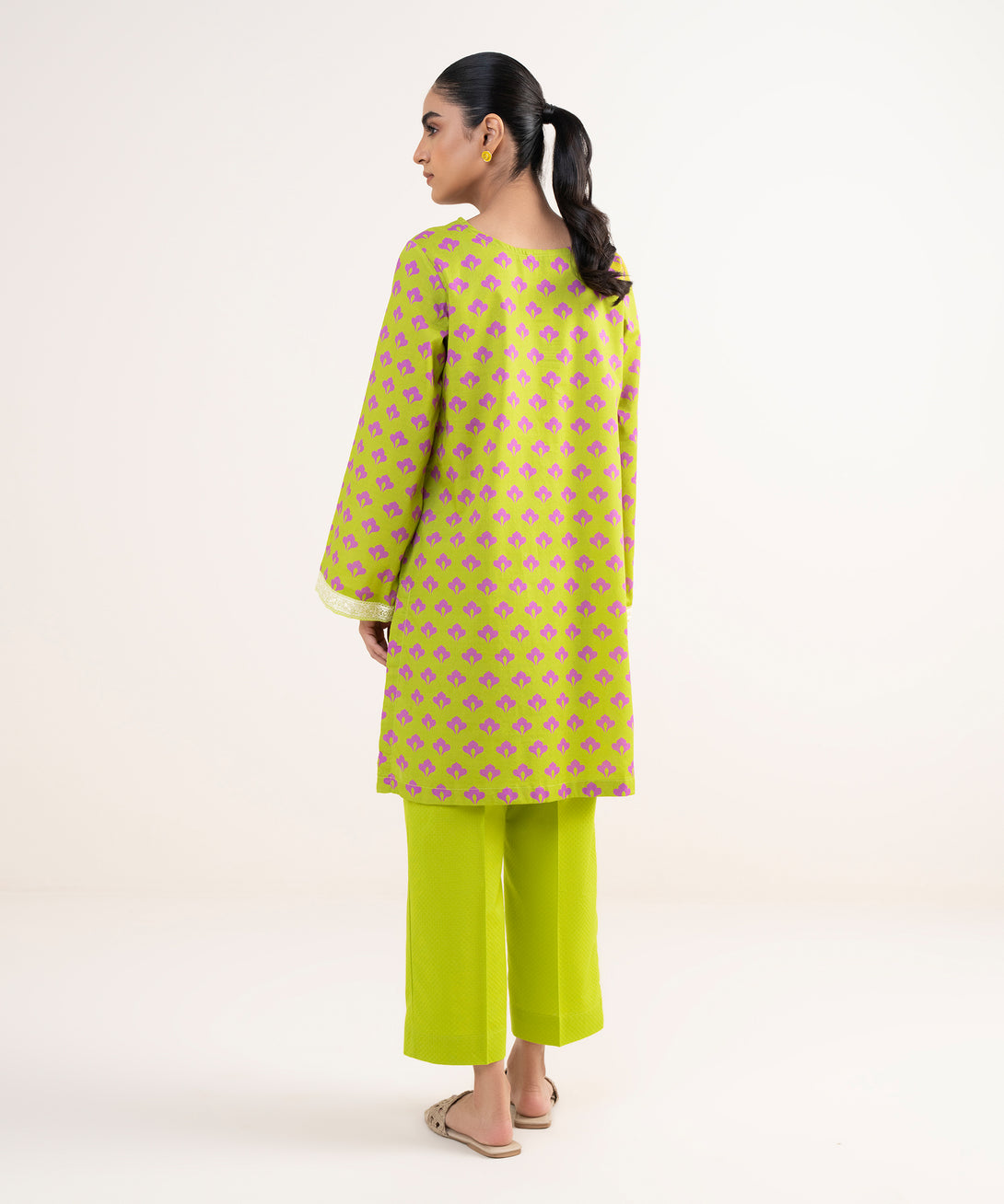 Women's RTW Textured Lawn Green Embroidered Straight Shirt