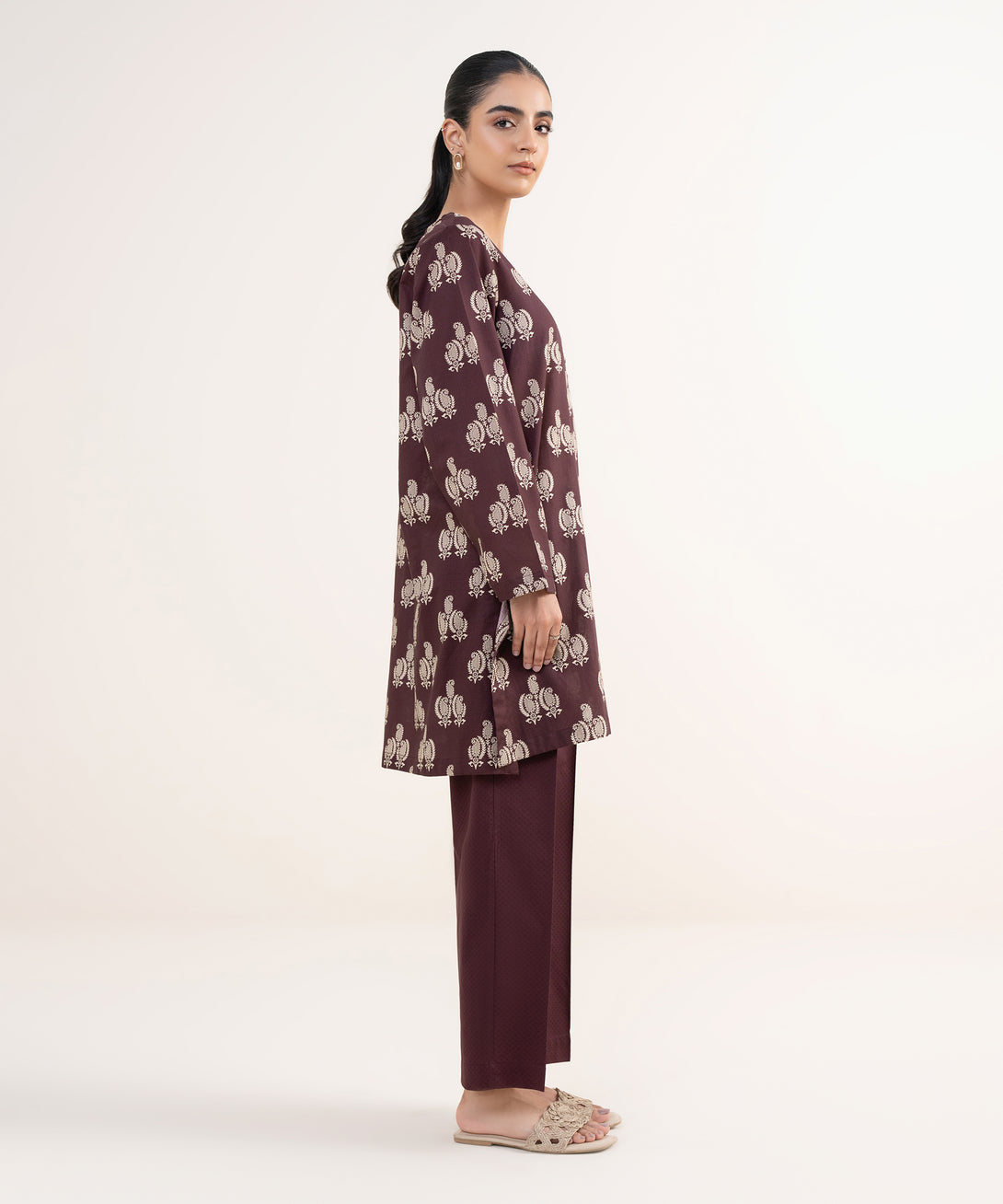Women's RTW Textured Lawn Coral Embroidered A-Line Shirt