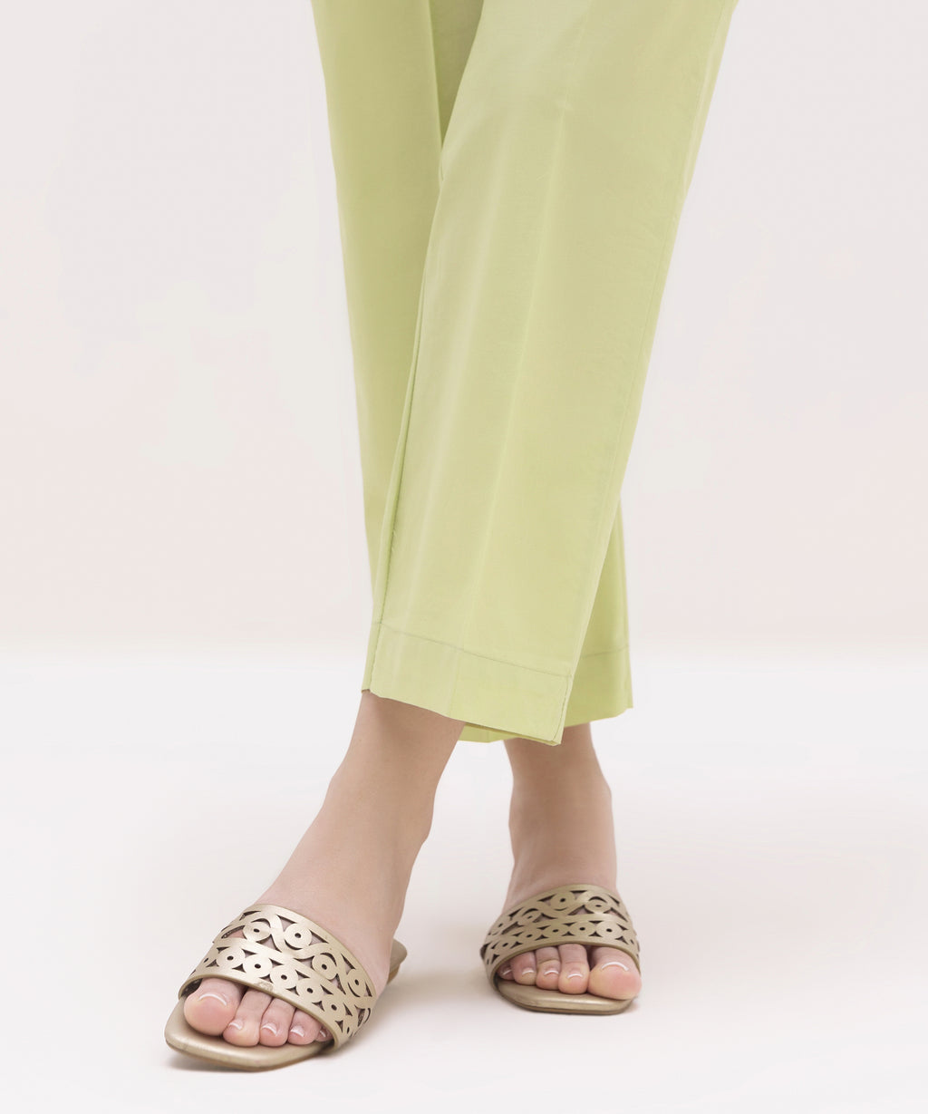 Women's RTW Cambric Green Solid Straight Pants