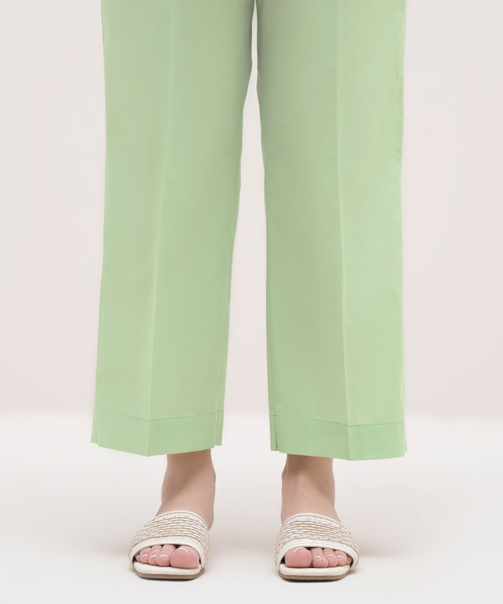 Women's RTW Cambric Mint Green Solid Straight Pants