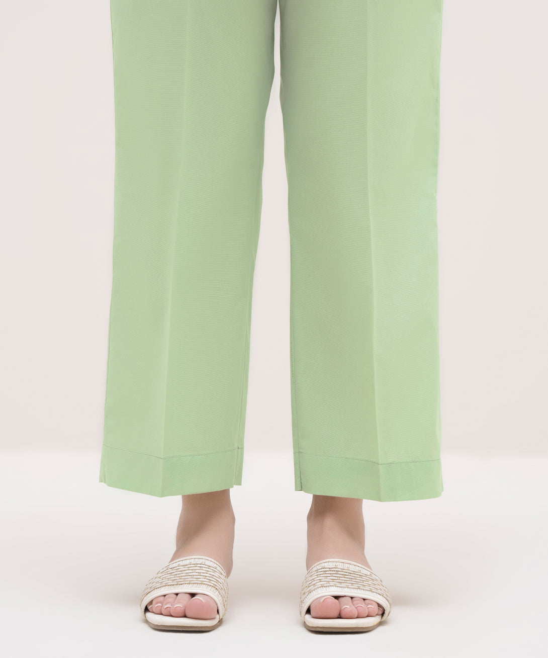 Women's RTW Cambric Mint Green Solid Straight Pants