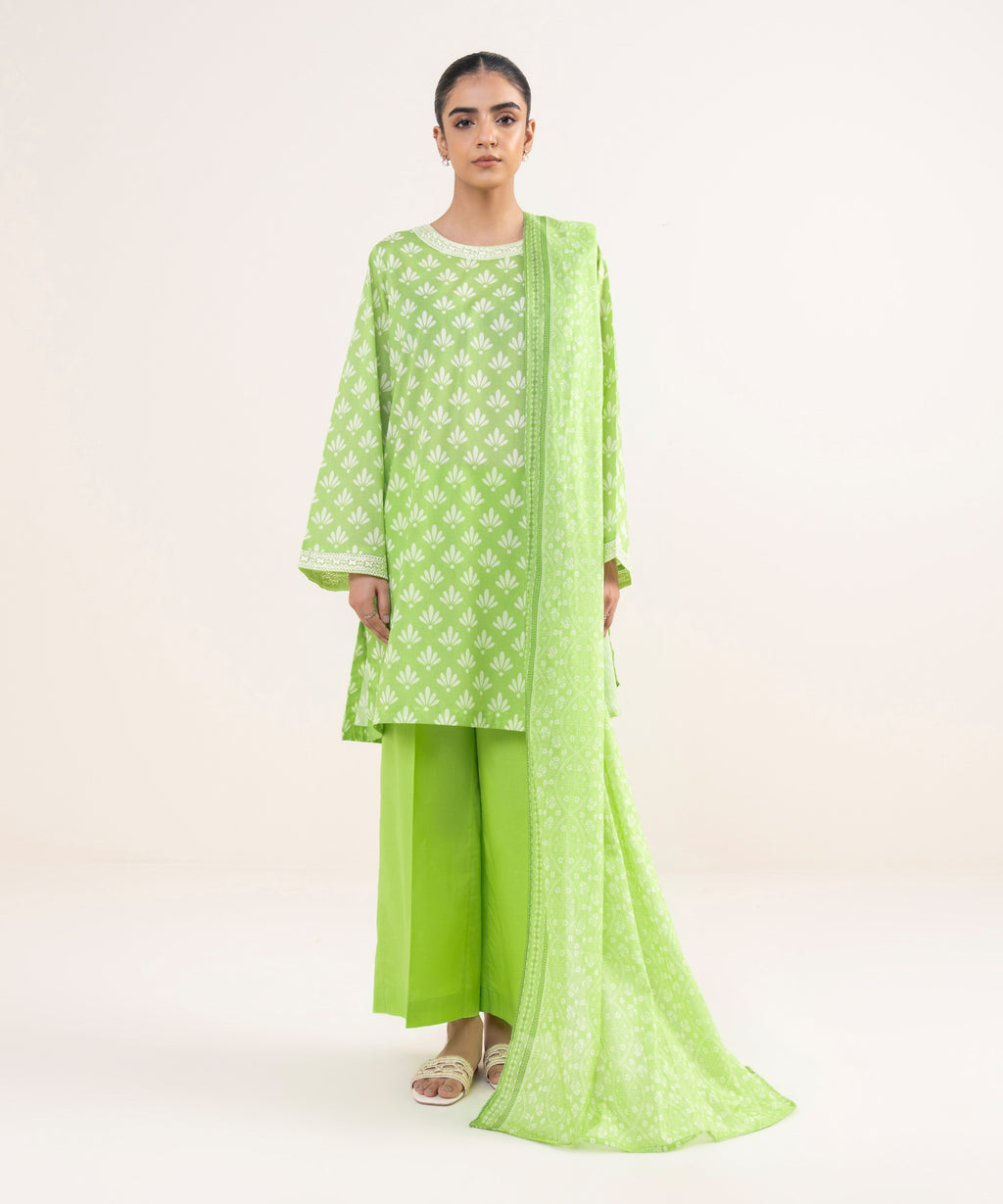 Fine Volie Green Printed Dupatta