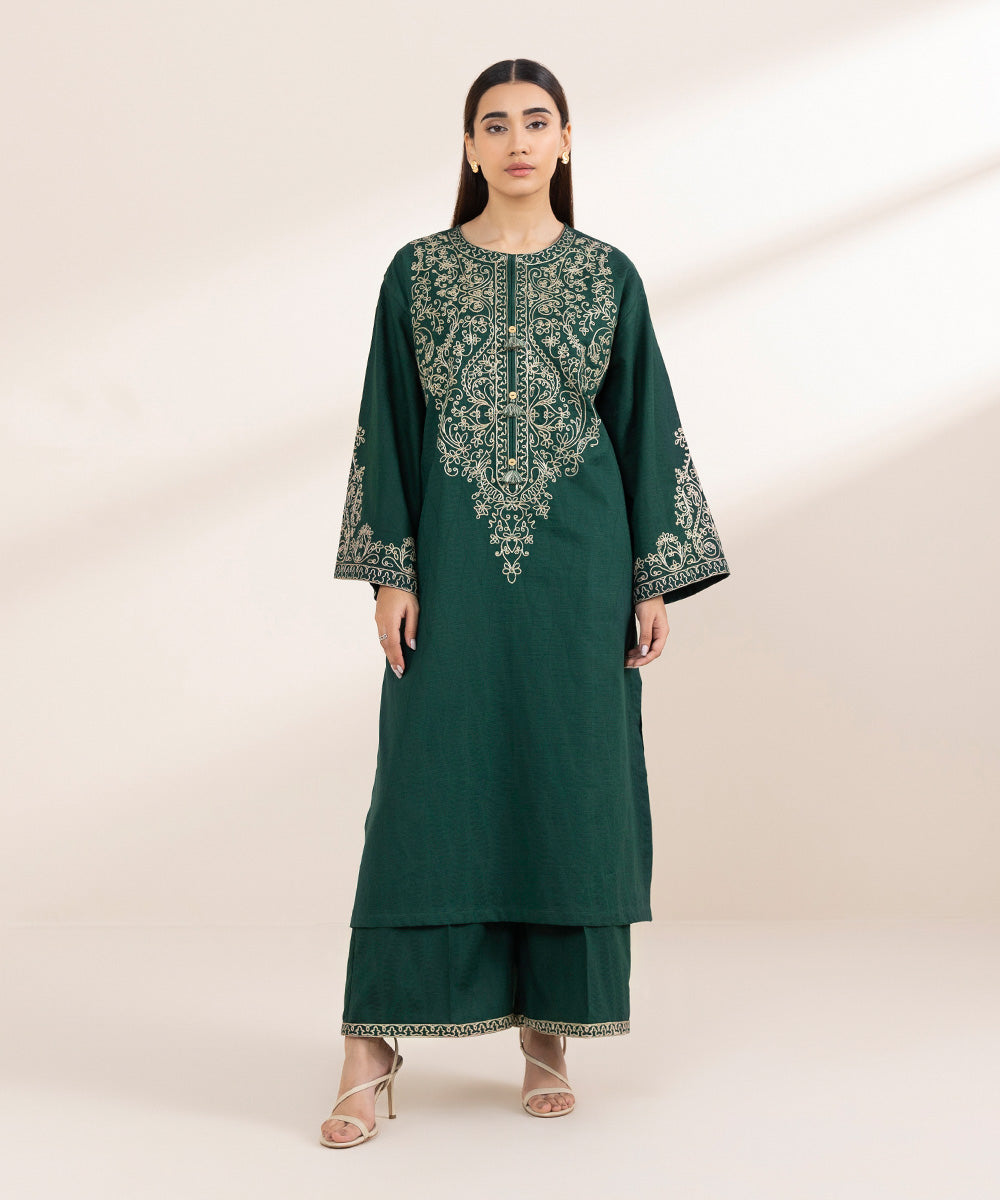 Women's Pret Cambric Green Embroidered Boxy Shirt