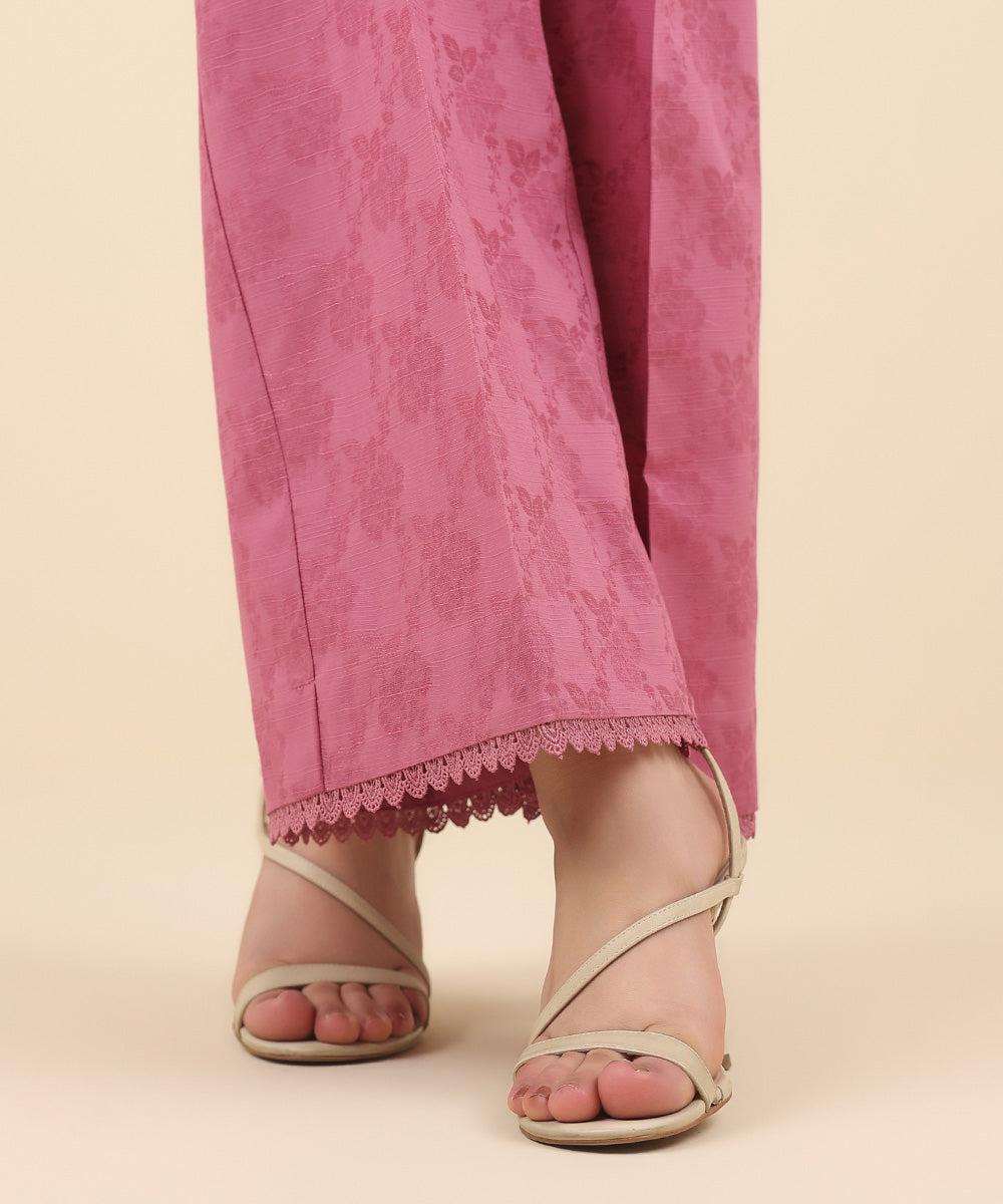 Women's Pret Cotton Jacquard Pink Solid Culottes