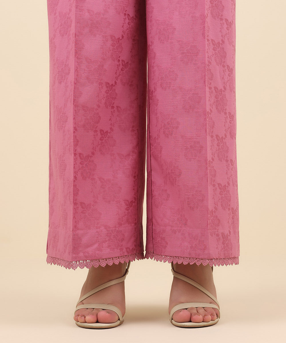 Women's Pret Cotton Jacquard Pink Solid Culottes