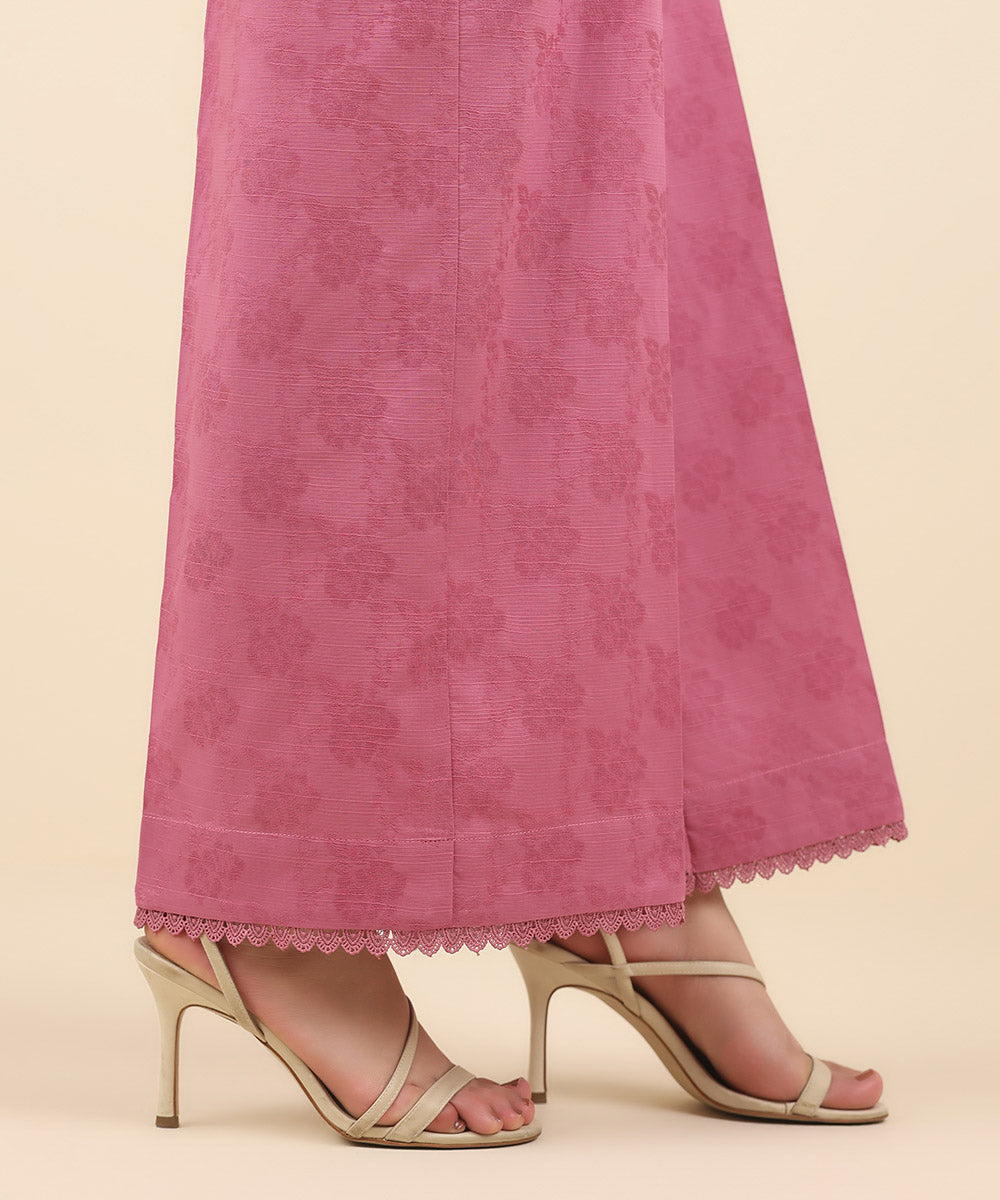 Women's Pret Cotton Jacquard Pink Solid Culottes