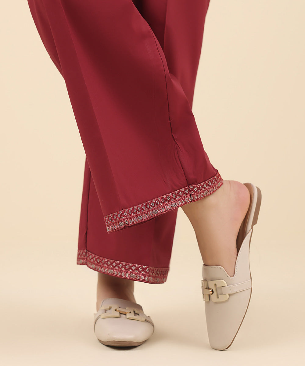 Women's Pret Cambric Red Embroidered Culottes