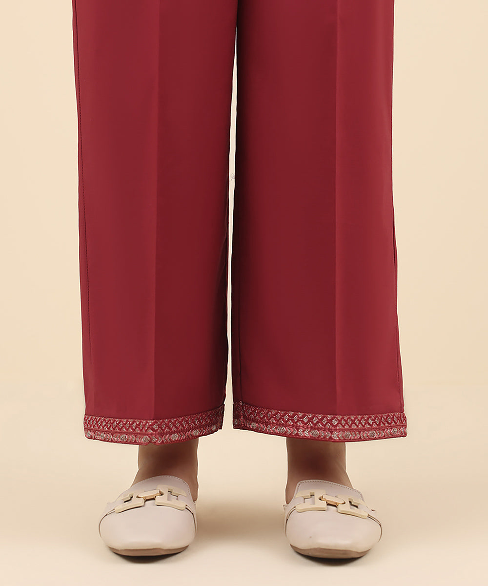 Women's Pret Cambric Red Embroidered Culottes