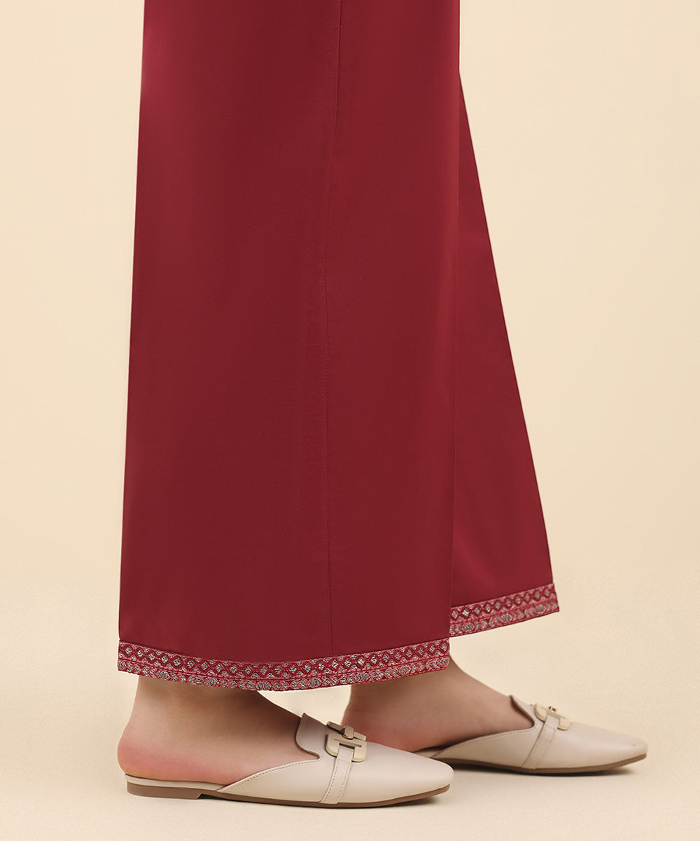 Women's Pret Cambric Red Embroidered Culottes