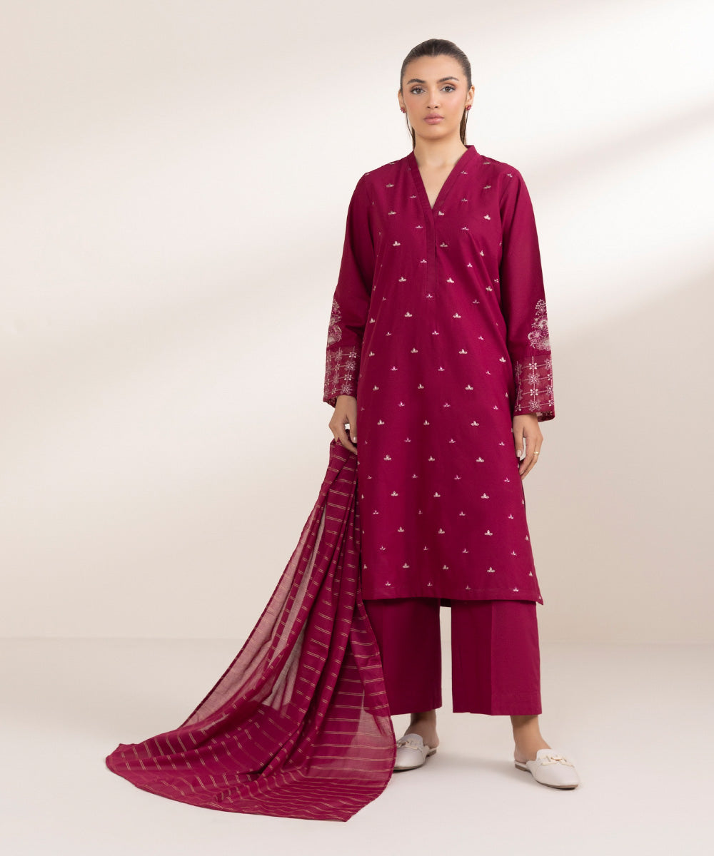 Zari Voile Red Solid Dupatta