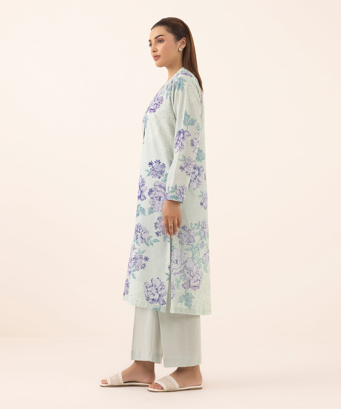 Women's RTW Cross Hatch Grey Printed A-Line Shirt