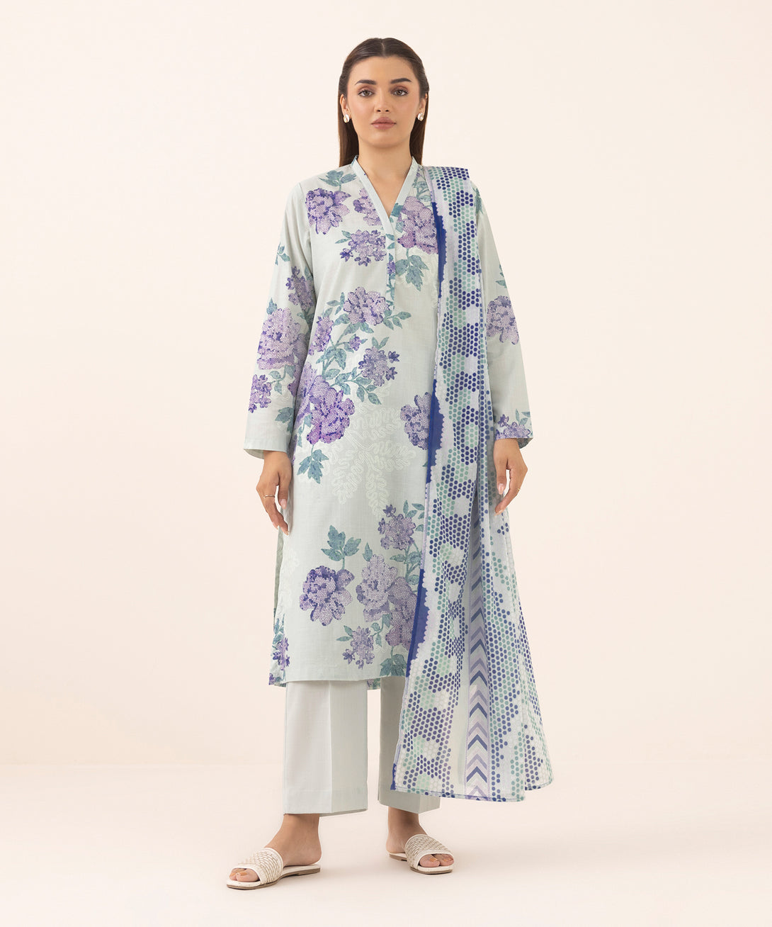 Women's RTW Cross Hatch Grey Printed A-Line Shirt