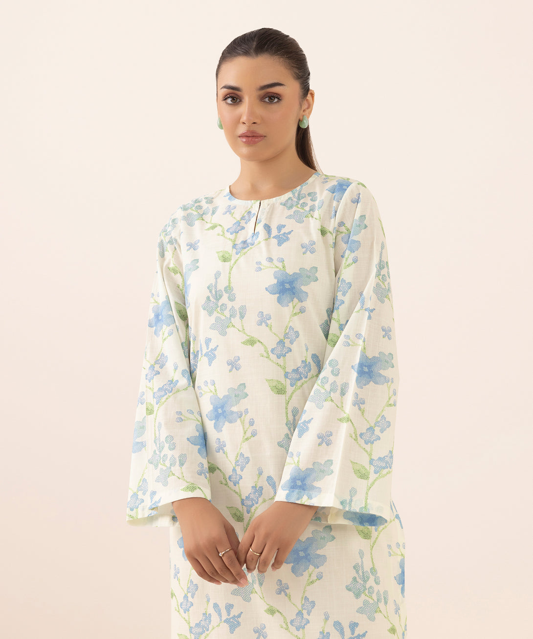Women's RTW Cross Hatch White Printed A-Line Shirt