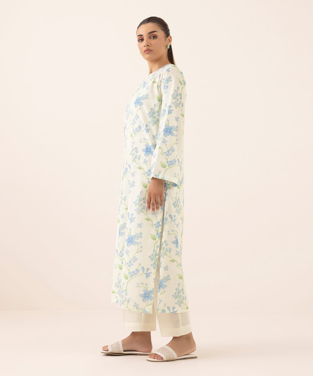 Women's RTW Cross Hatch White Printed A-Line Shirt