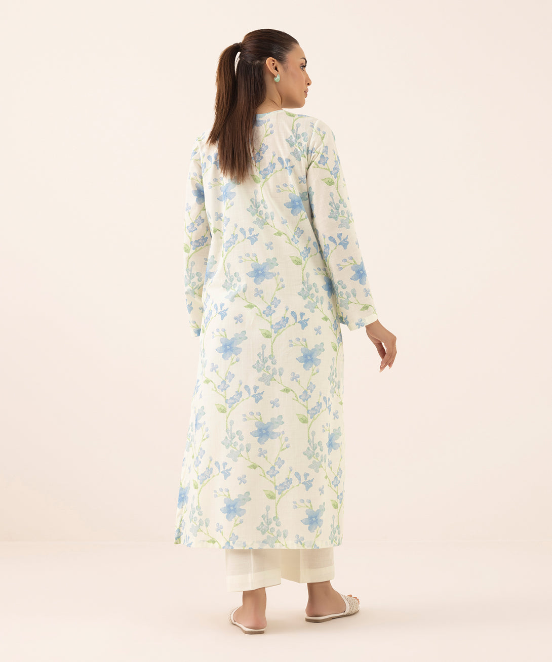 Women's RTW Cross Hatch White Printed A-Line Shirt