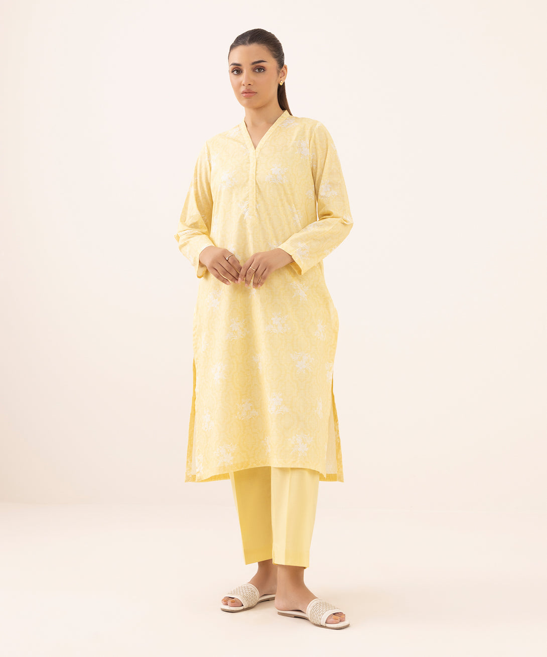 Women's RTW Cross Hatch Yellow Printed A-Line Shirt