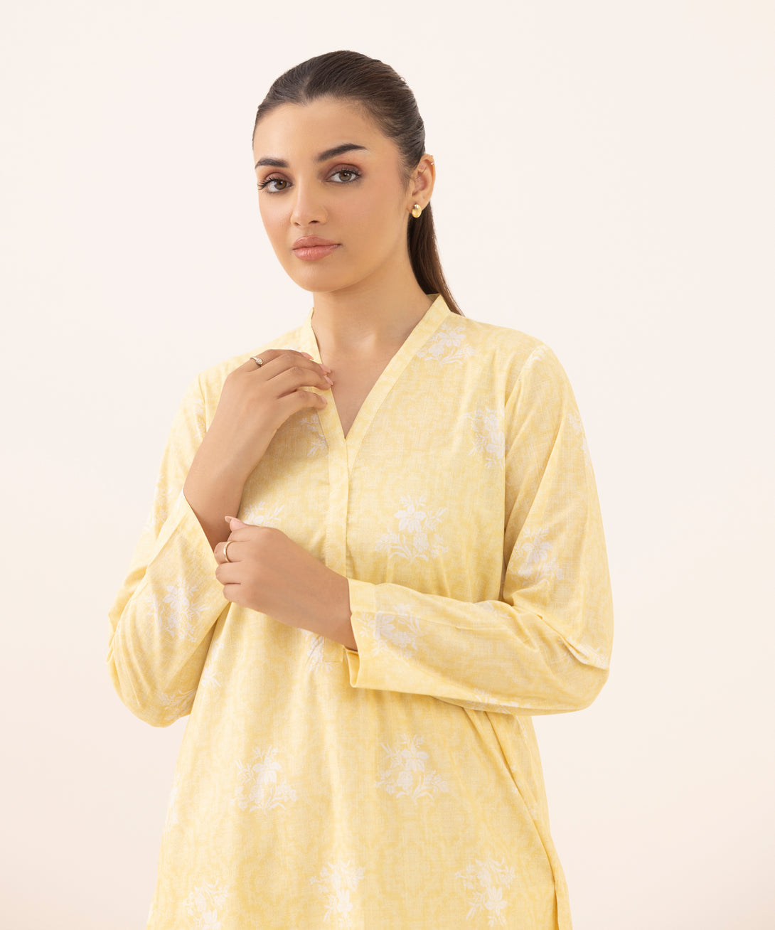 Women's RTW Cross Hatch Yellow Printed A-Line Shirt