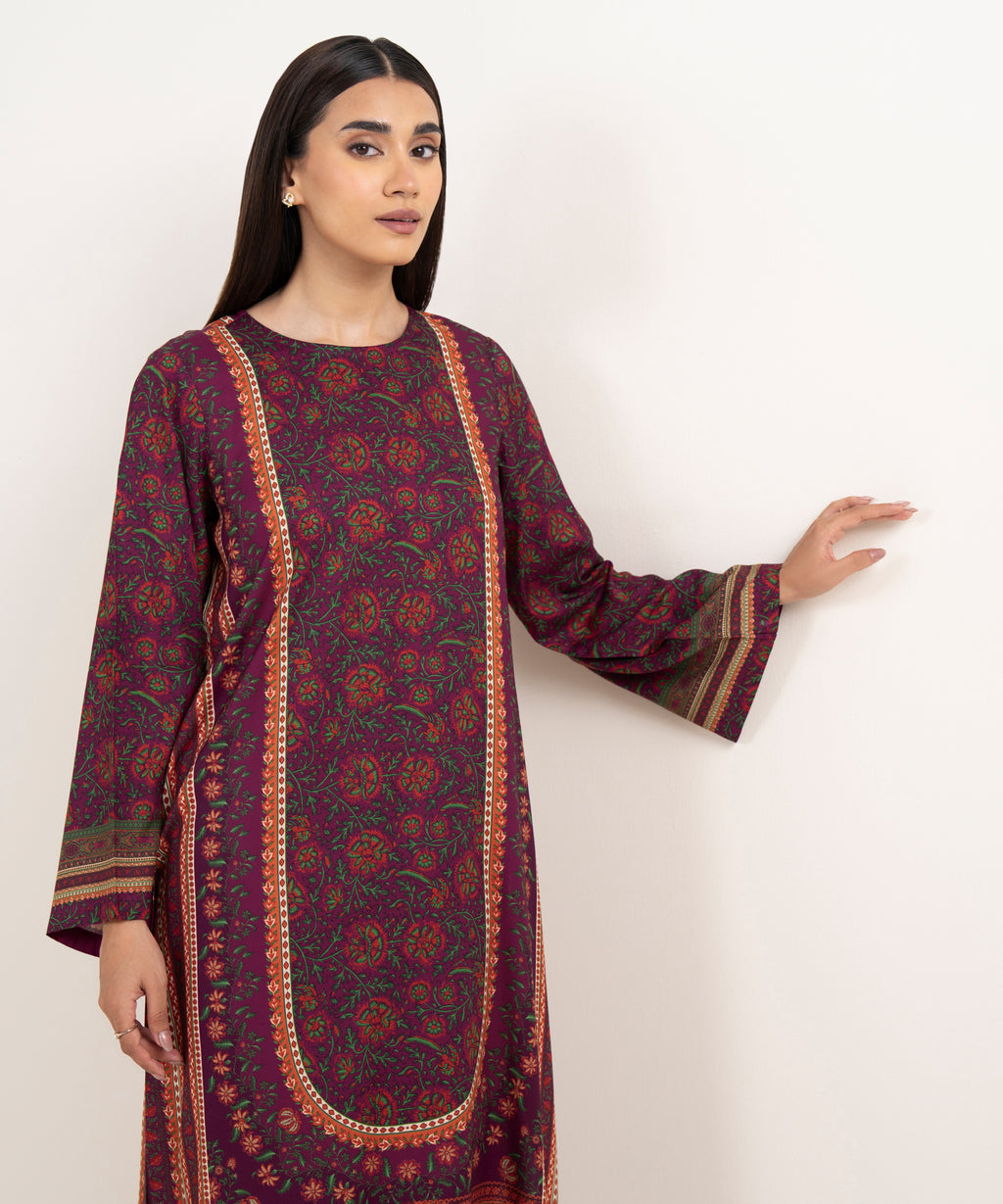 Women's RTW Arabic Lawn Purple Printed Straight Shirt