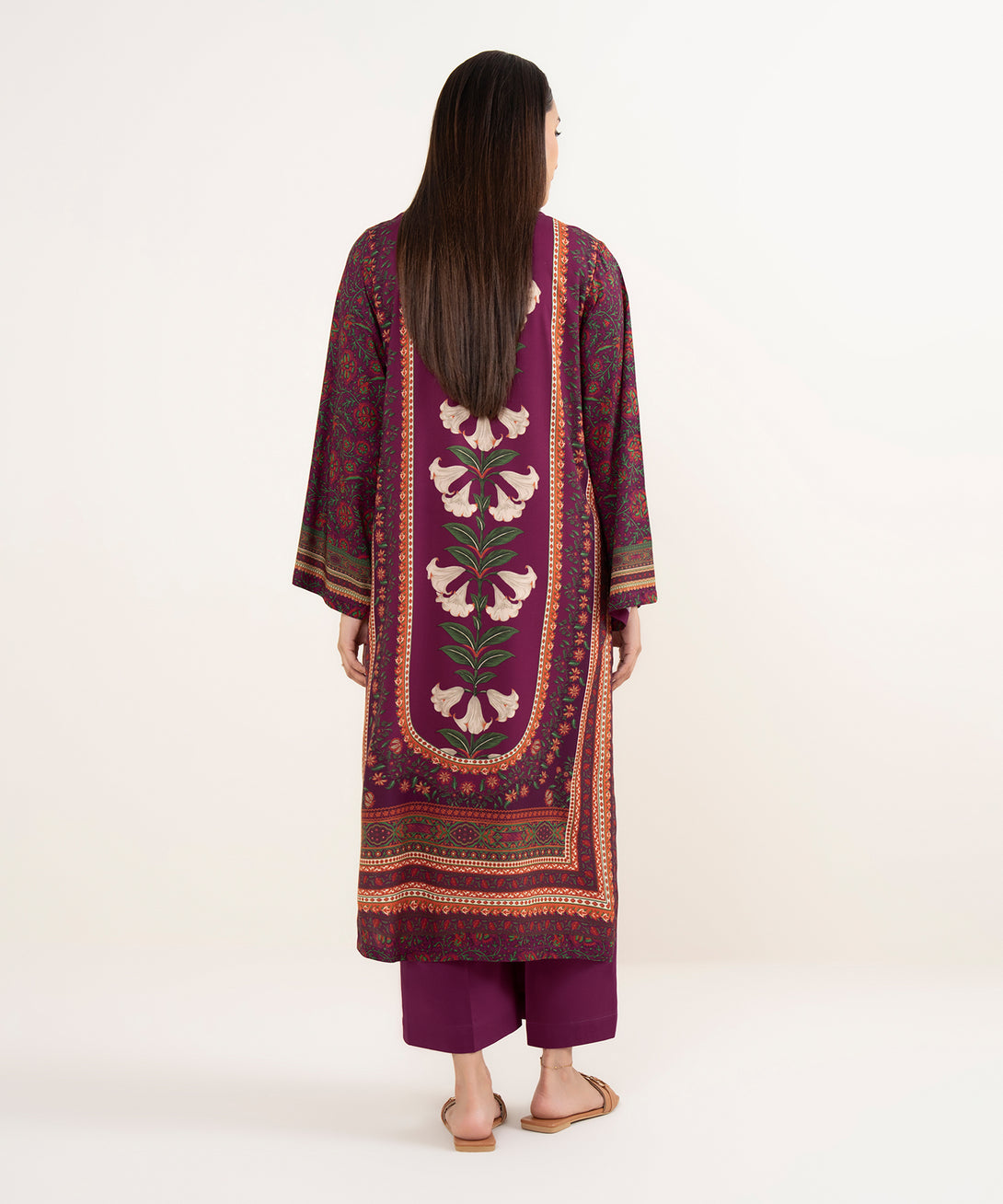 Women's RTW Arabic Lawn Purple Printed Straight Shirt