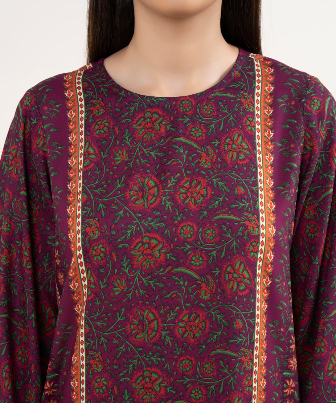 Women's RTW Arabic Lawn Purple Printed Straight Shirt